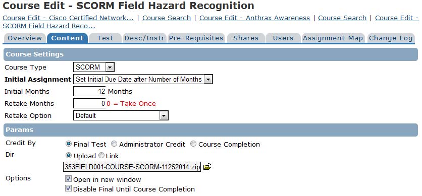 SCORM course type